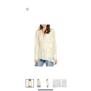 Something navy butter yellow wrap top